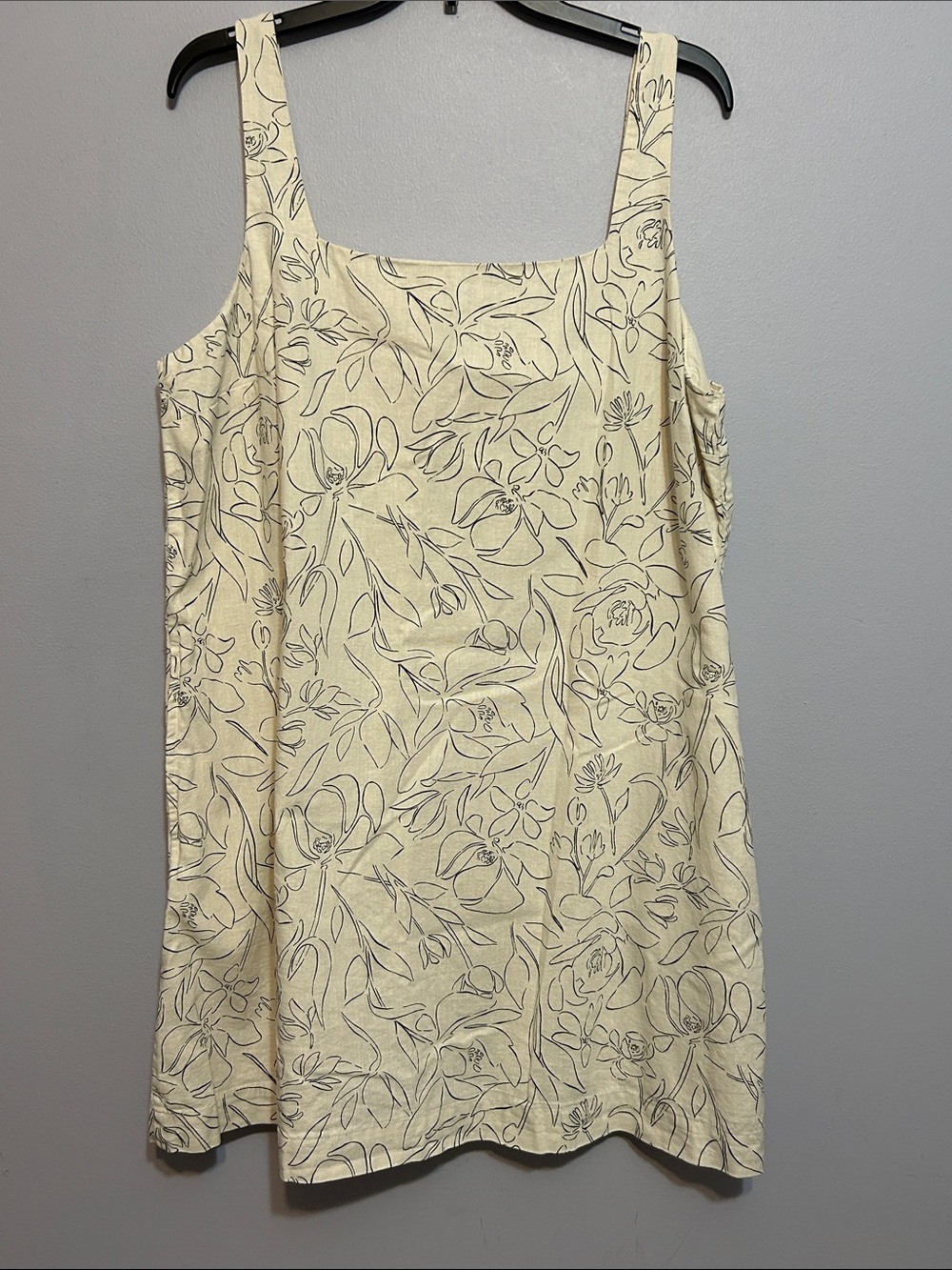 A New Day Cream & Black Linen/Cotton dress with floral motif